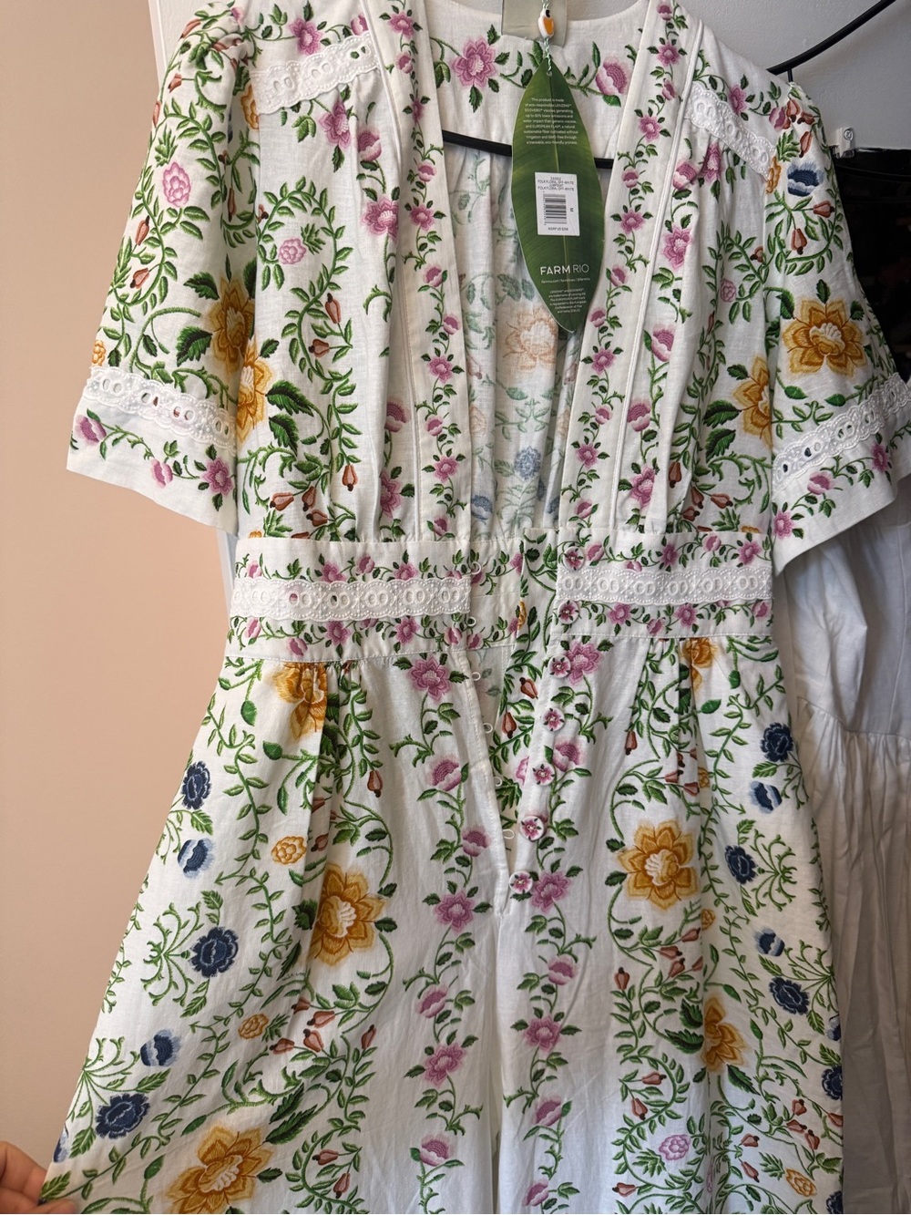 Farm Rio White Floral Embroidered Jumpsuit - Picture 4 of 5